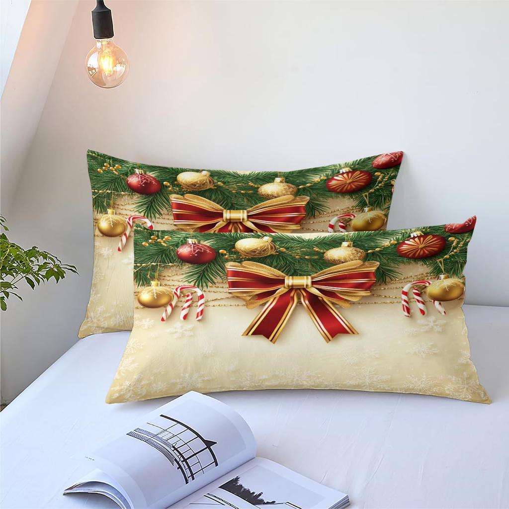 Christmas Element Bow Bell Three-Piece Quilt Cover 3D Digital Printing Bedding Set Bed Cover