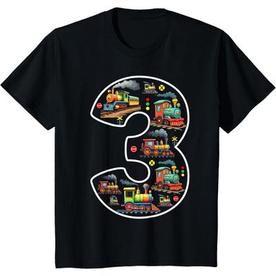 Kids 3 Year Old Boy Trains Birthday 3rd Birthday Locomotive Train T-Shirt