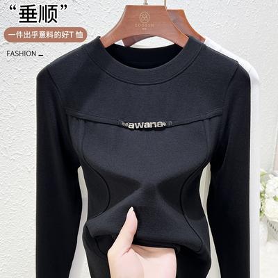 Spring and Autumn New Crew Neck Bottom Shirt Women's Inner Warm Long Sleeve Women's Imitation Cashmere Outer Top
