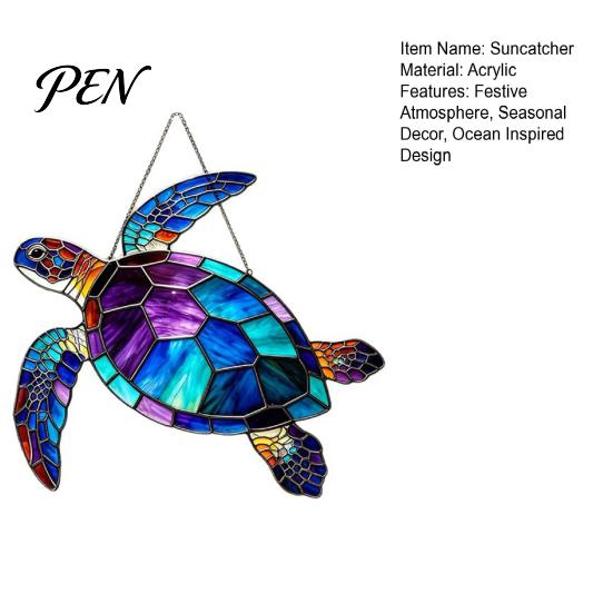 Beach House Decorations Sea Turtle Suncatcher, Acrylic Window Hanging Ornament, Faux Stained Glass Gifts for Lovers Coastal Decor Ocean Lovers, Garden