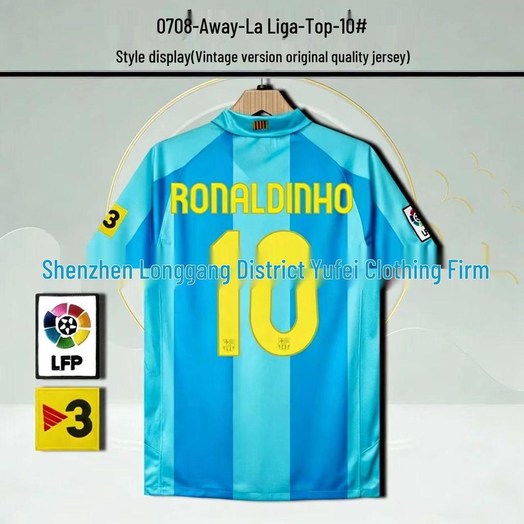Barcelona Retro Trikot: Nein. 10 Messi, Nein. 9 Ronaldo, Nein. 10 Ronaldinho Gedenkausgabe