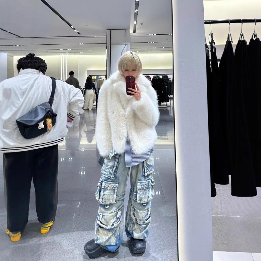 ZA imitation fur coat women's autumn and winter thickened wool women's coat street style fluffy fox fur coat