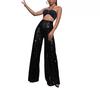 Pantaloni da Donna a Gamba Larga Lunghi Fino ai Piedi con Perle e Paillettes alla Moda 2025