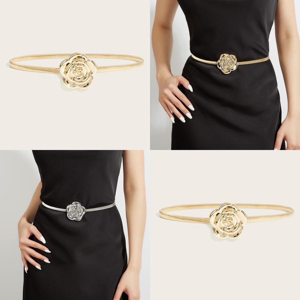 Spring Chain Waist Belt For Women With Floral Buckle And Elastic Fit
