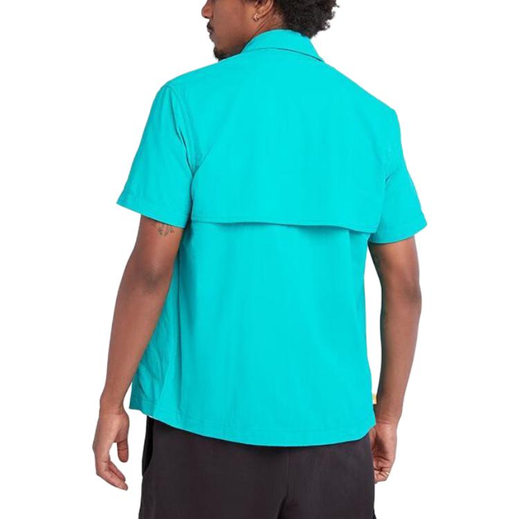 Timberland Solid Color Button-Down Short Sleeve Shirt Men shirts Green A68DH-E34