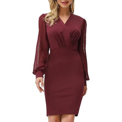 Vestidos femininos justos e elegantes com decote em V e manga comprida