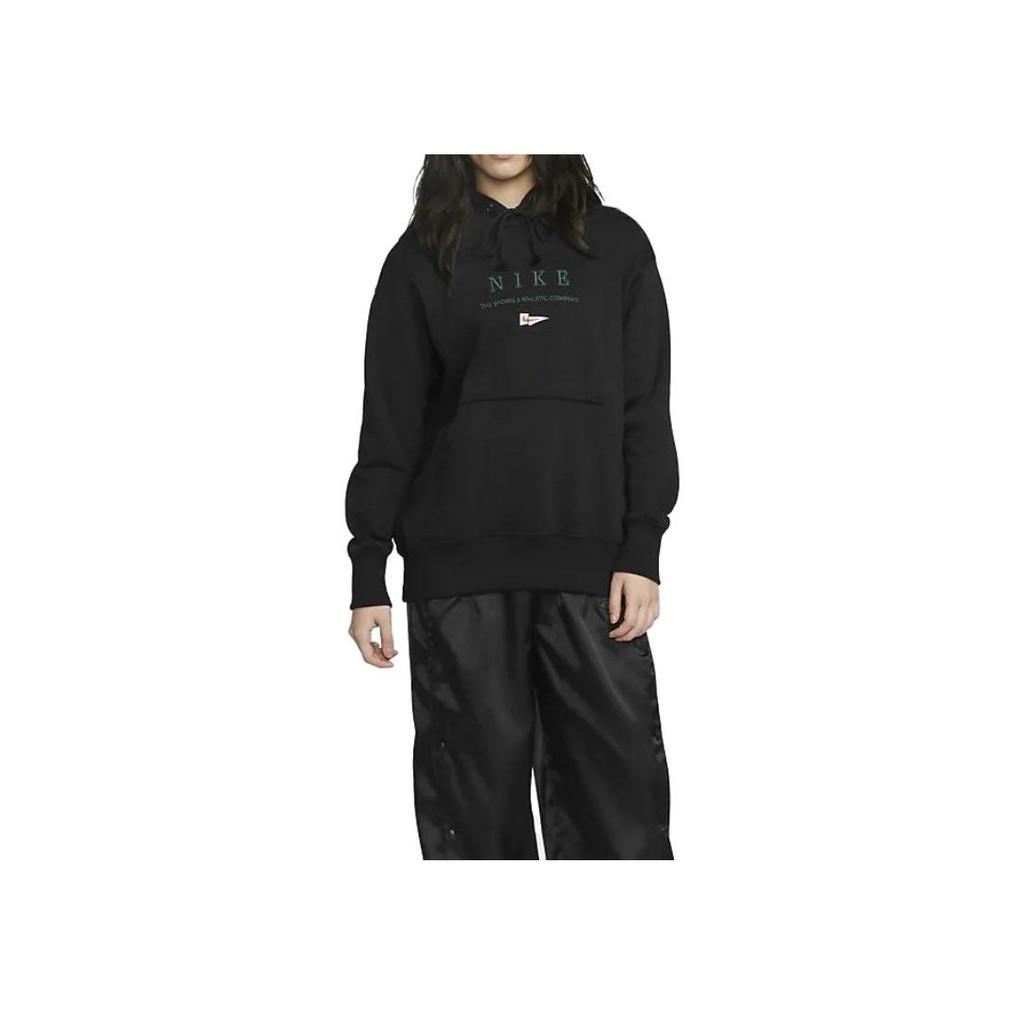 Nike Letter Print Hooded Pullover Long Sleeve Sweatshirt Women Sweatshirt Black FD0855-010