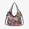 Textured First-Layer Cowhide Tote Bag Splicing Flowers Contrasting Colors Characteristic Casual Single Shoulder Oblique Span Women'S Bag