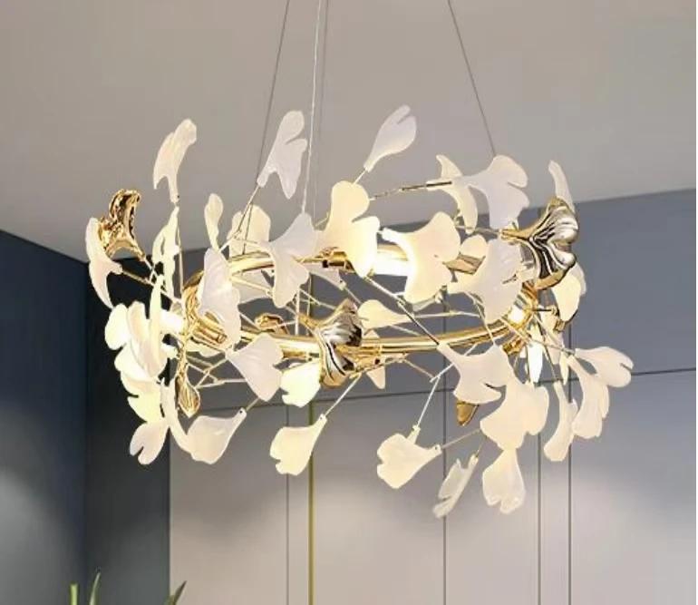 Modern creative LED porcelain ginkgo Chandeliers hotel living room home decoration lamp Nordic restaurant art island Chandeliers