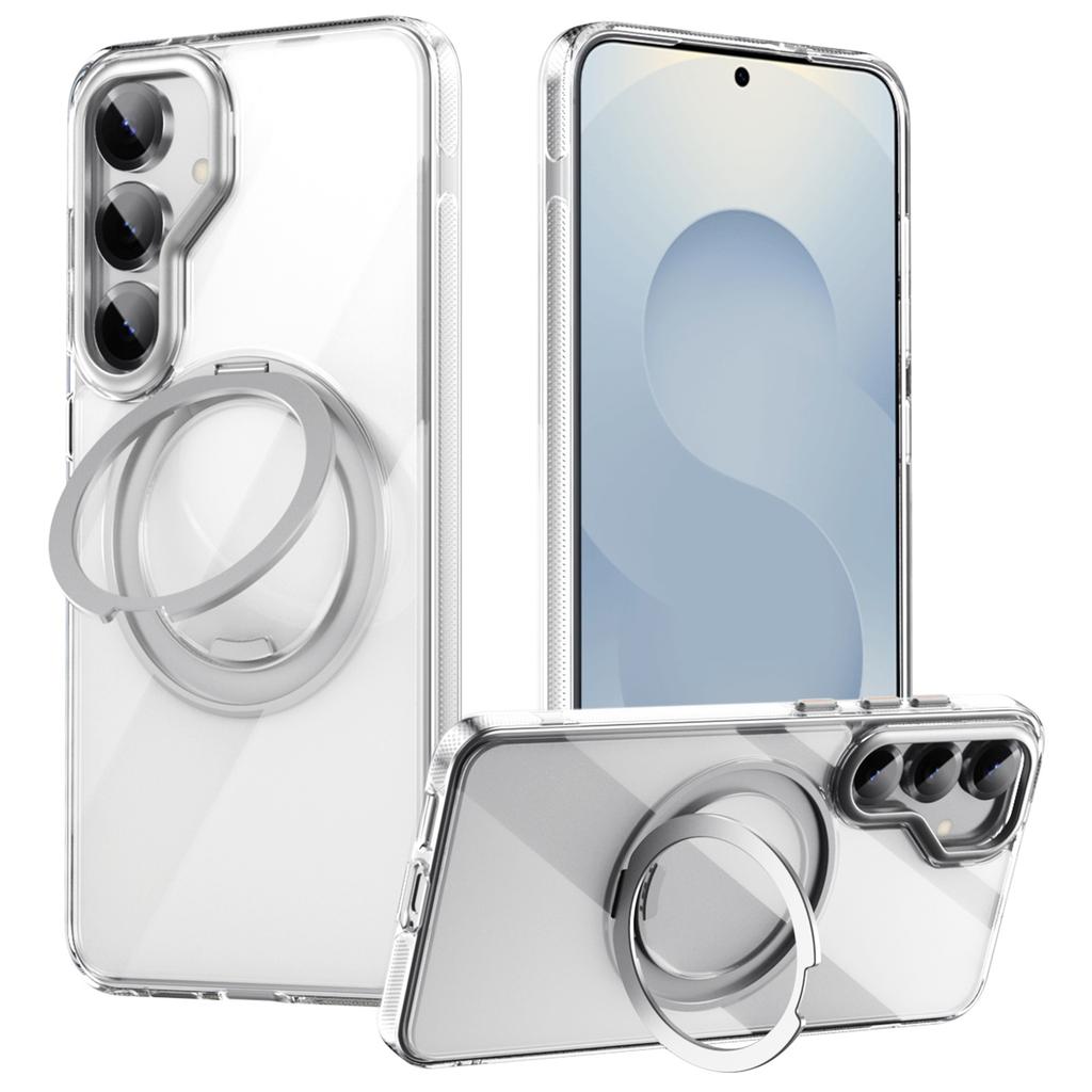 For Samsung Galaxy S25 Magnetic Case Rotating Gear Pivot Kickstand PC+TPU Phone Back Cover