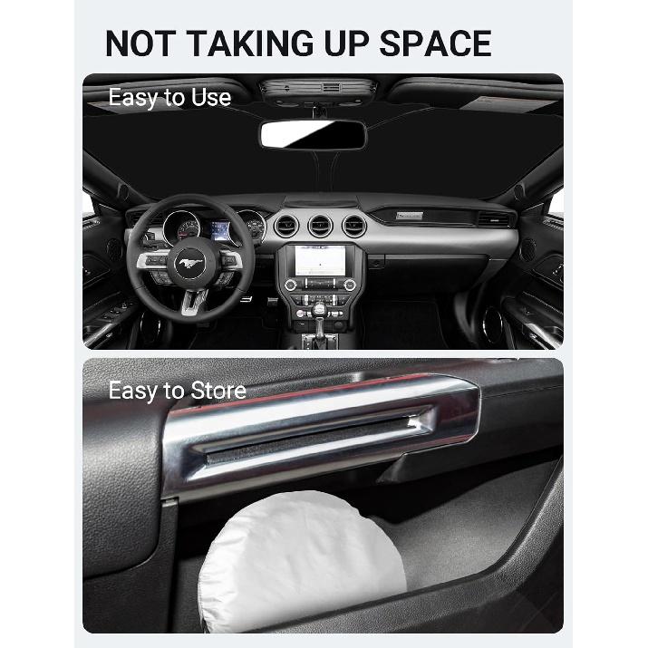 Proadsy 2024 Upgrade Front Windshield Sun Shade Foldable Sunshade Protector Custom Fit Ford Mustang 2015-2023 2024 (NOT for Ford Mustang Mach-E)