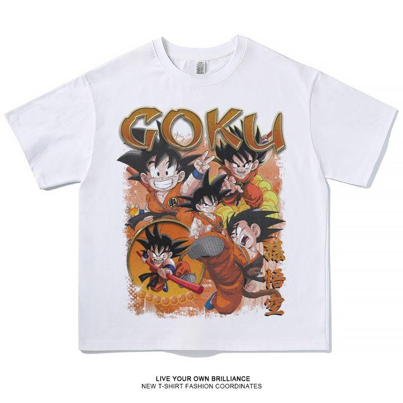 Retro Animation Dragon Ball Sun Wukong Pure Cotton T-shirt Two-dimensional Summer Wear Men and Women Streetwear