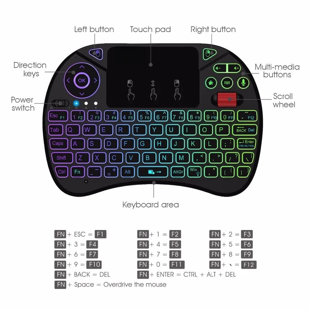 2.4GHz Wireless English Remote Control Keyboard with Touchpad Backlit for Android TV Box Pc Mouse Combo Turbo Function