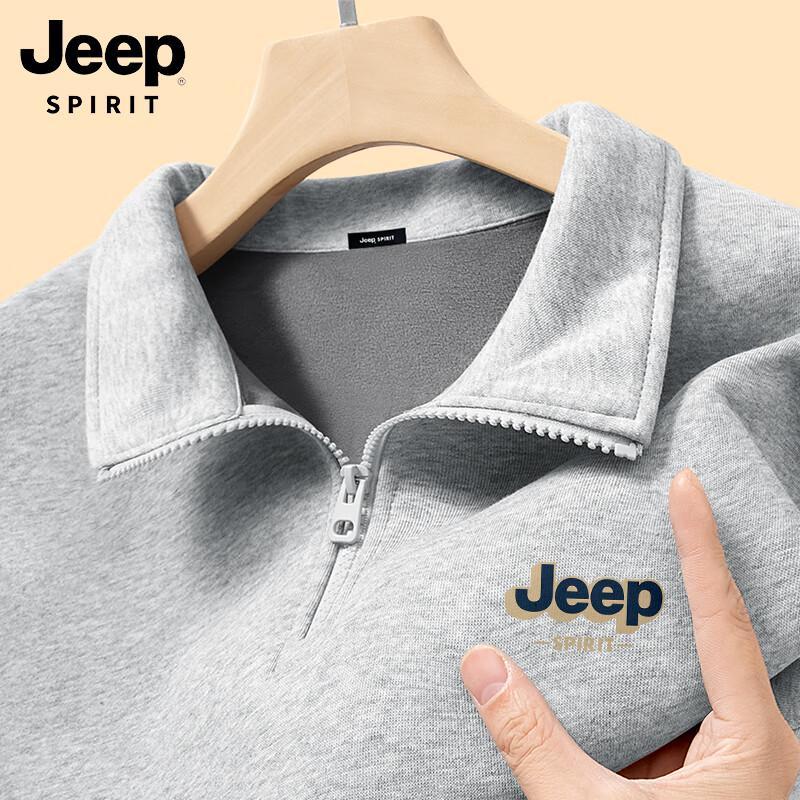 JEEP SPIRIT Men's Fleece-Lined Stand Collar Half-Zip Pullover Sweatshirt