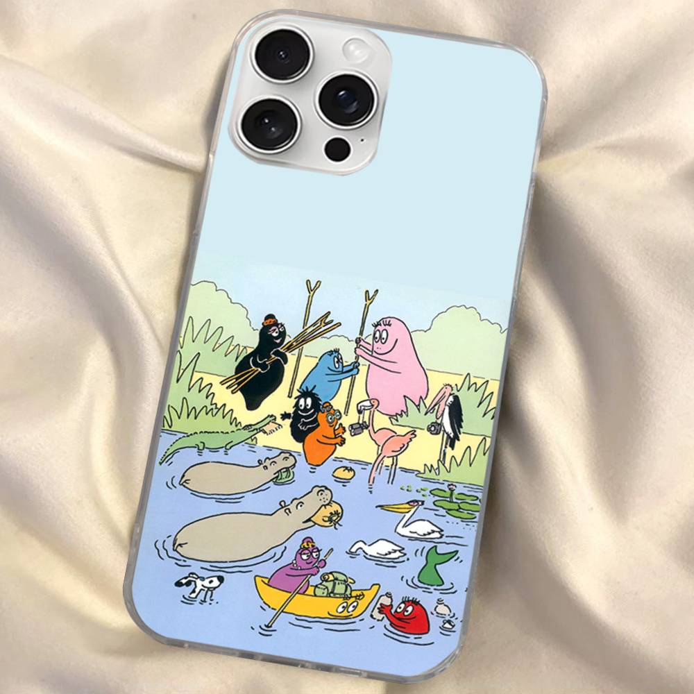 Cute Cartoon Barbapapa Silver Gradient Pleated Water Ripple Phone Case for IPhone 17 16 15 14 13 12 11 Pro Max