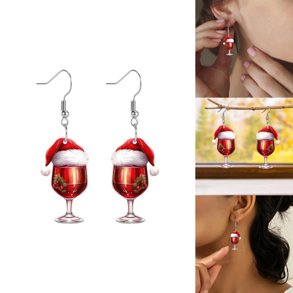 Holiday Acrylic Wine Glass Stud Earrings With Silver Posts For Gift Giving