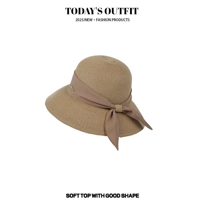 Neuer Damen-Strohhut für Frühling und Sommer, frische Strohflechterei, Strandurlaub, einfacher Sonnenschutz, modische süße Schleife, Strohhut, Fischerhut