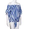 Women Striped Off Shoulder Waist Tie Blouse Short Sleeve Casual T Shirts Tops