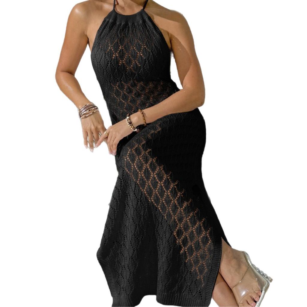 Beach Skirt Sexy Holiday Hollow Out Smock Sexy Halter Dress Binding Belt Skirt