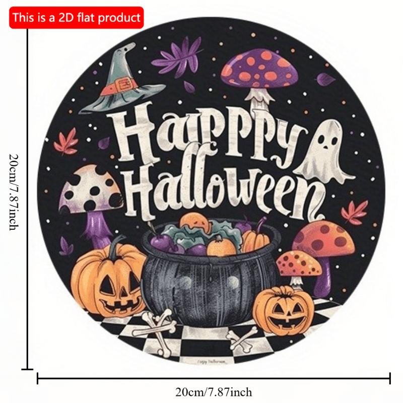 2d Flat 20*20cm, Home Decoration, "Happy Halloween" Circular Wooden Creative Decorative Logo, for Home, Cafe, Kitchen, Bar, Office Wall Decor.