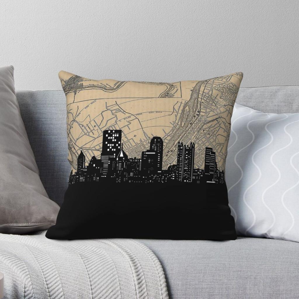 Pittsburgh Skyline Square Pillowcase Polyester Linen Velvet Creative Zip Decorative Car Cushion Case 45x45