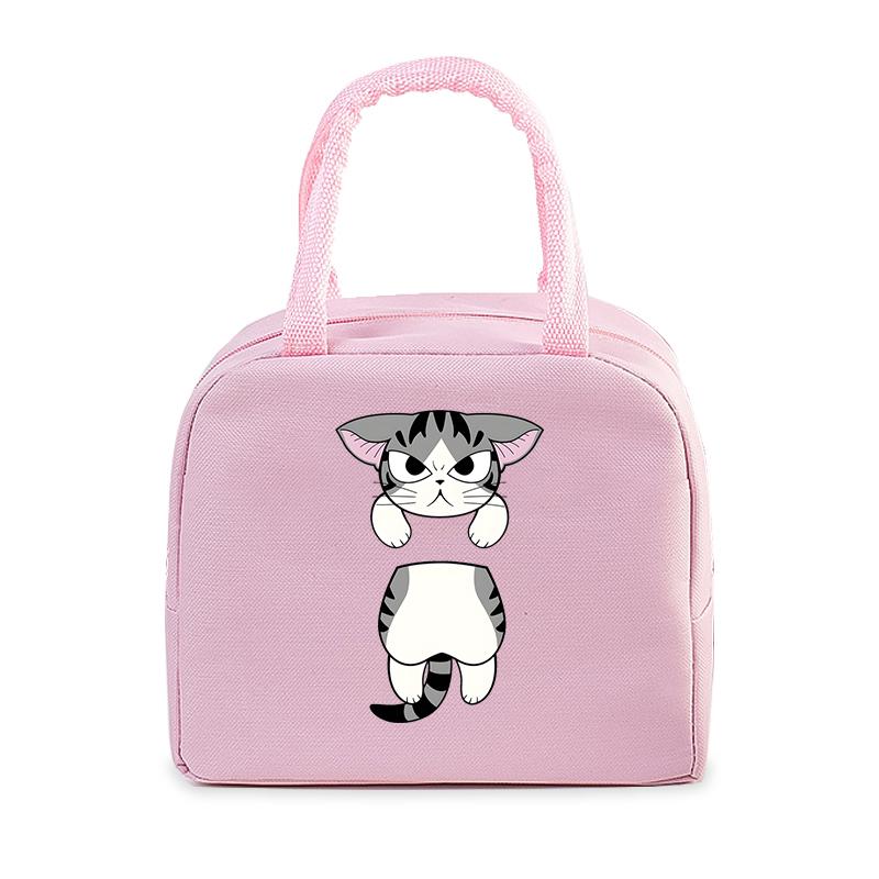 Women Men Oxford Lunch Bag Cartoon Cat Series Graphics Portable Insulated Thermal Bag School Teacher Student Lunch Box Handbag