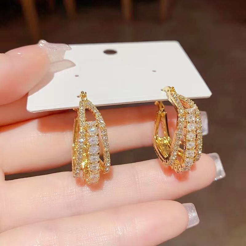 Korean Style Zircon Geometric Square Stud Earrings - Elegant & Versatile Women's Luxury Accessory