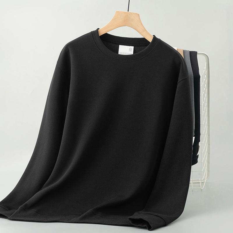 Heavyweight Sweatshirt Winter Warm Fleece Lined Thickened Solid Color Crew Neck Hoodless Pullover Long Sleeve T-Shirt M