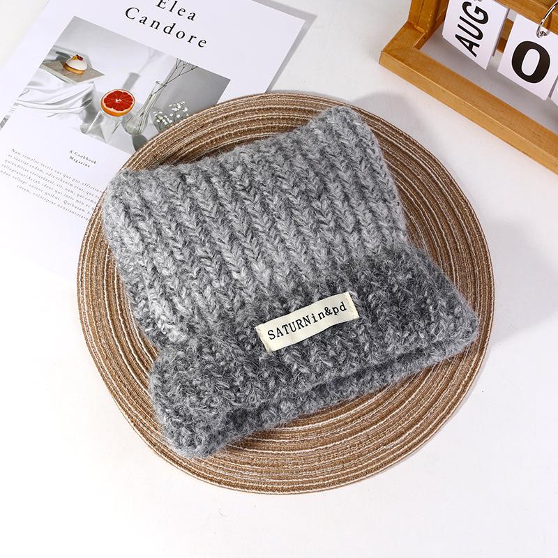 

Hat Female Students Versatile Cute Cat Ear Gradient Knitted Wool Hat Autumn and Winter Ear Protection and Cold Protection Sweet Pullover Cold Hat M（56-58cm）