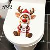 Easy Apply Holiday Bathroom Decor Christmas Toilet Stickers Self‑Adhesive Waterproof PVC Wall Decals 3D Colorful Reindeer Theme Decals Santa Xmas