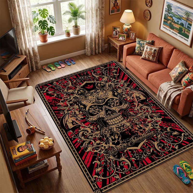 Gothic Tarot Skull Area Rug, Non-Slip Red & Black Floor Mat with Eye & Rose Print, Indoor Carpet for Home Decor 40x60cm( 15x23in )