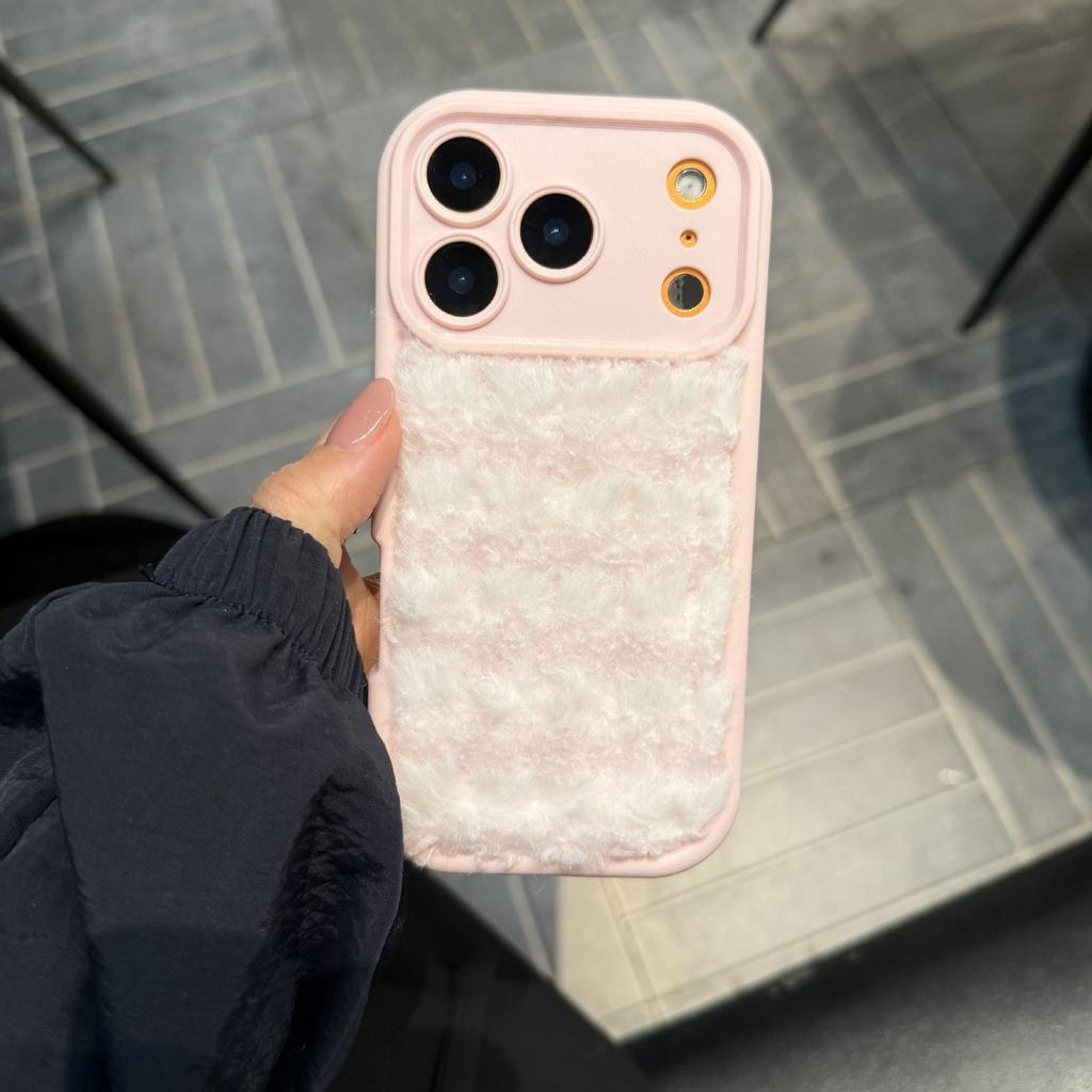 Simple plush grid for iPhone17Promax mobile phone case iPhone16 all-inclusive 15 autumn and winter 14/13