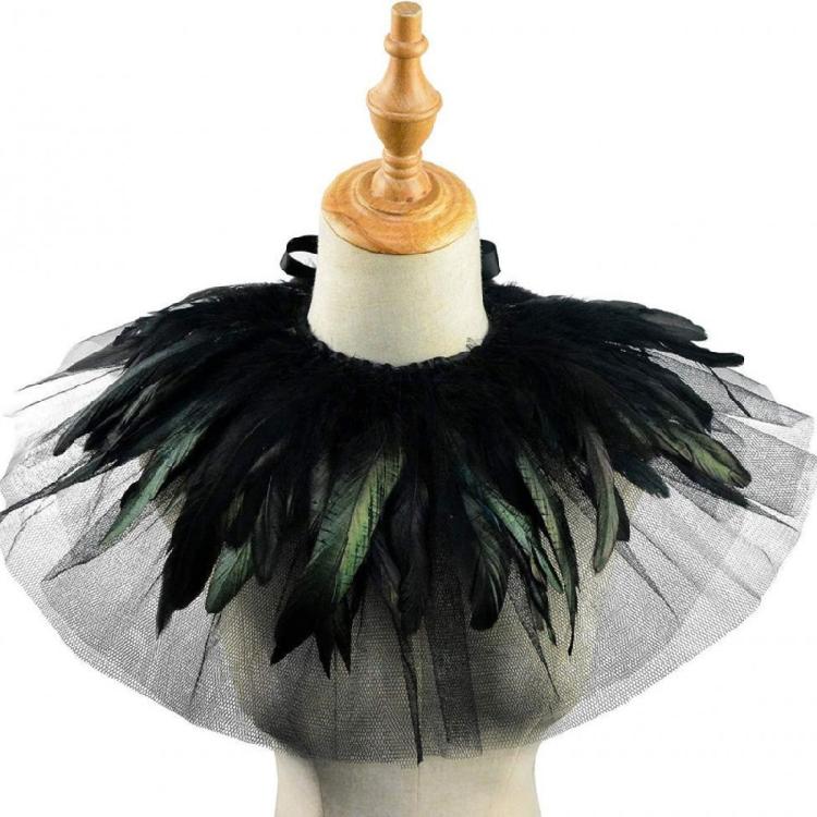 Women's Feather Double Layer Mesh Shrug Capes Shawl False Collar Witch Cosplay Costumes for Halloween Carnivals Party