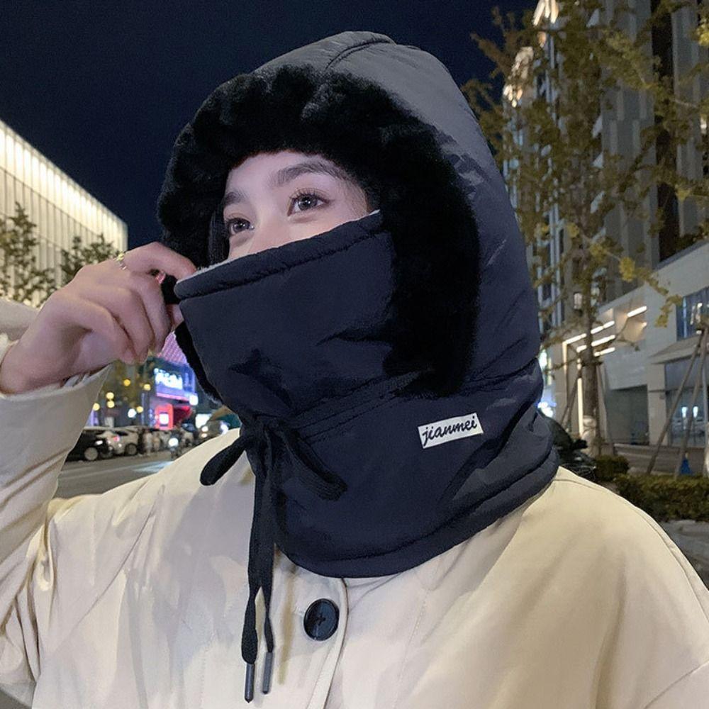 Drawstring 3-in-1 Winter Cycling Hat Plush Winter Balaclava Fashion Cycling Windproof Cap  Outdoor