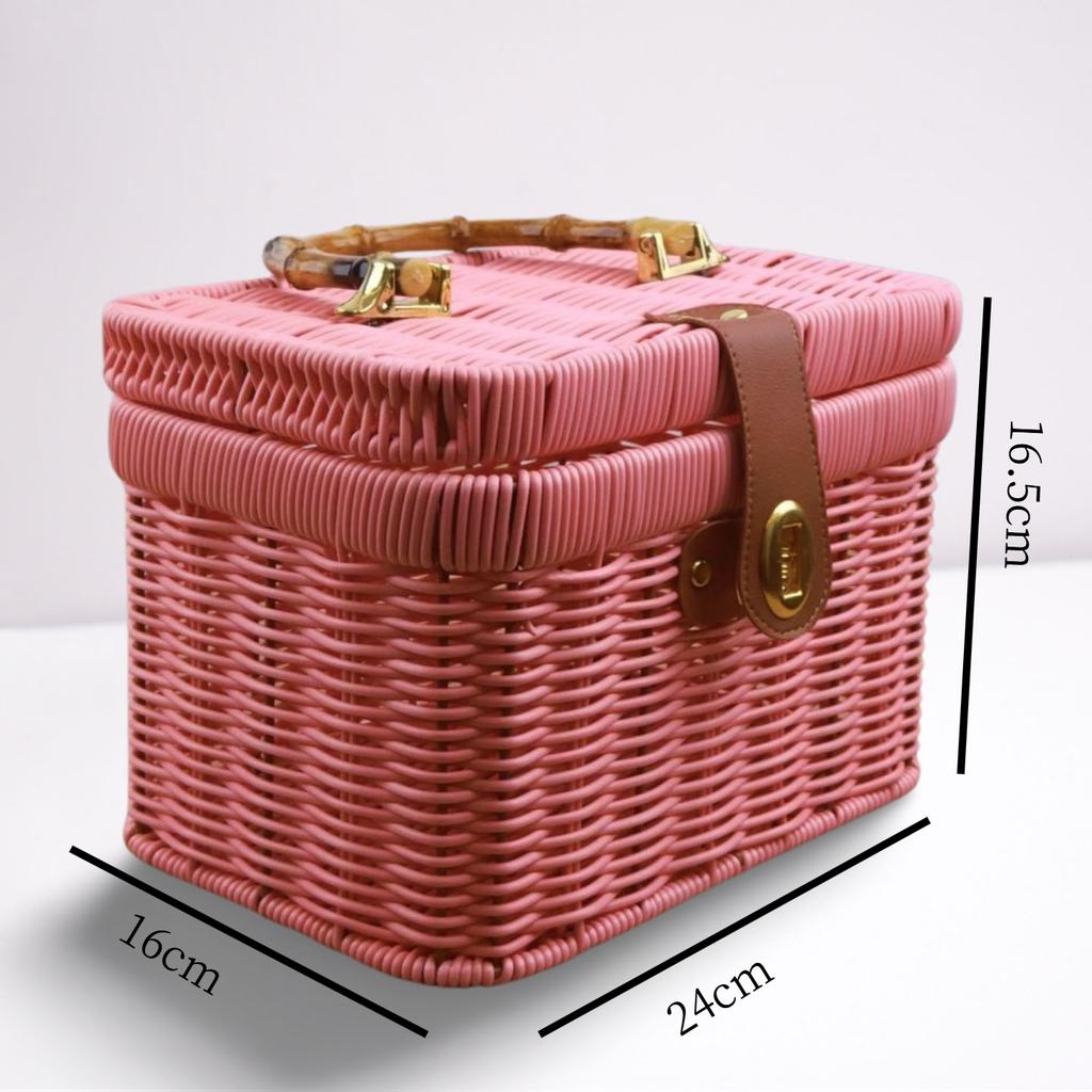 Geflochtener Rattan-Aufbewahrungskorb Vintage-Imitation Rattan-Organizer-Box für Picknick-Snacks Boho-Wohnkultur Hochzeitsgeschenke Geburtstagsgeschenk
