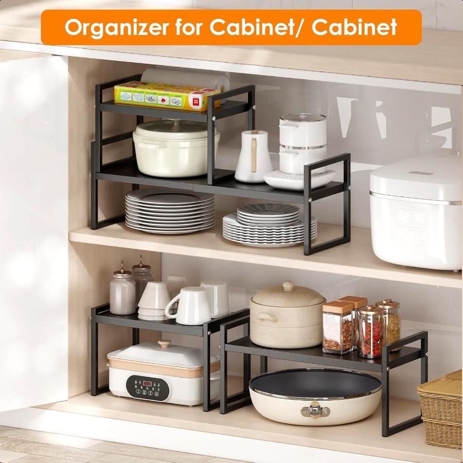 Expandable kitchen Countertop Organizer Stackable Cabinet Shelf Organizers Space Saving Spice Rack Pantry Storage for Bathroom