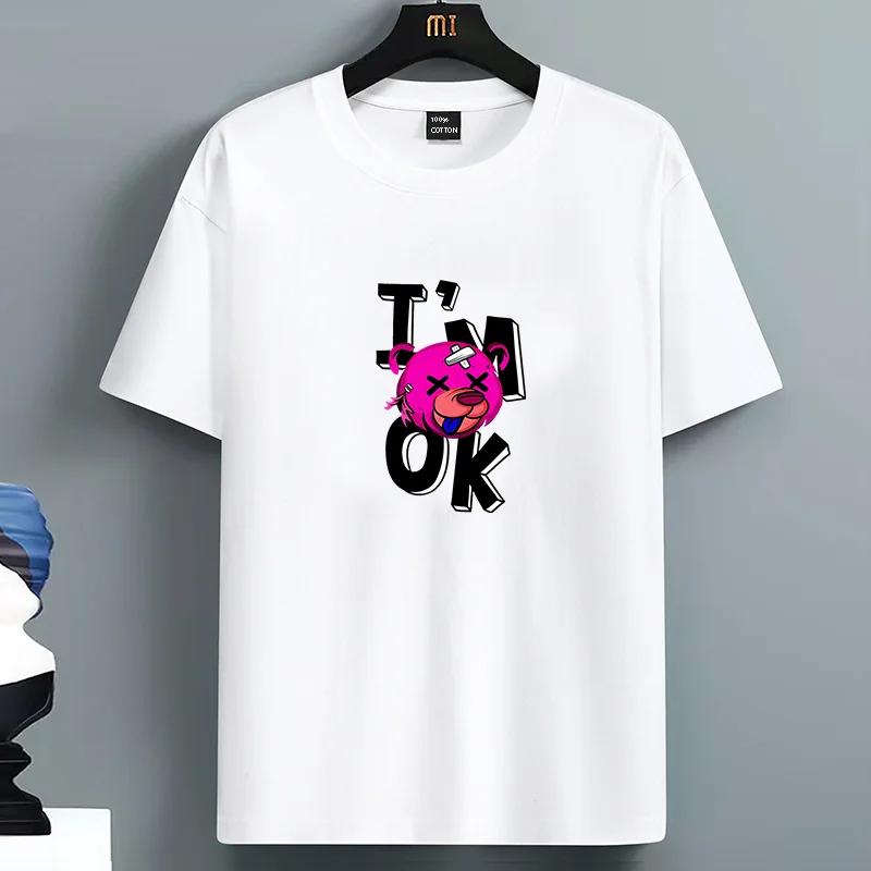 Im OK Injured Bear Graphic Tee Breathable Cotton Short Sleeve ONeck TShirt for Unisex Trip S