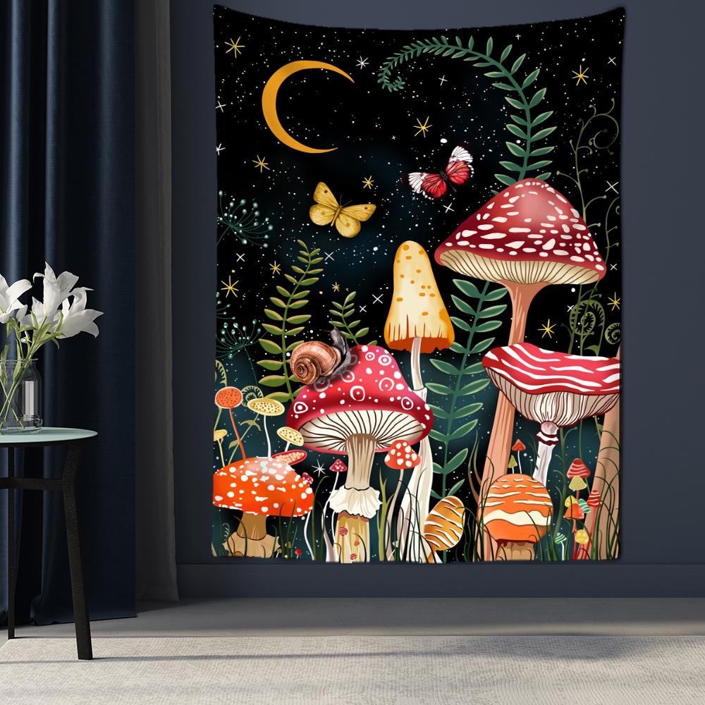 Pilz Mond Wandteppich Hängen Pflanzen Blumen Sternenhimmel Kawayi Böhmischen Schlafsaal Künstler Wohnkultur