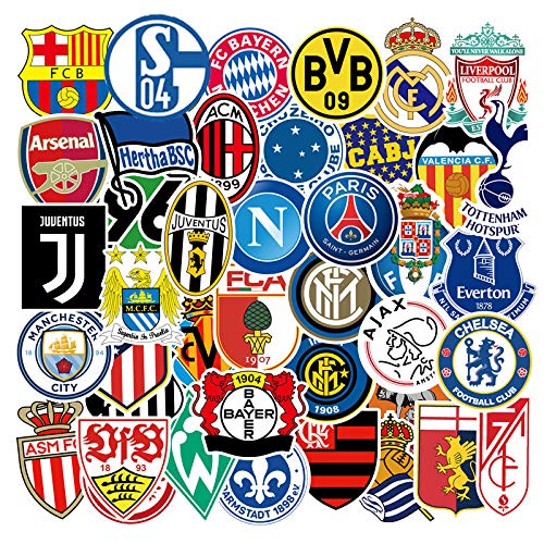 50-Piece Soccer Club Sticker Set - Waterproof Soccer Club Stickers - Suitable for Suitcases, Motorcycles, Helmets, Etc.