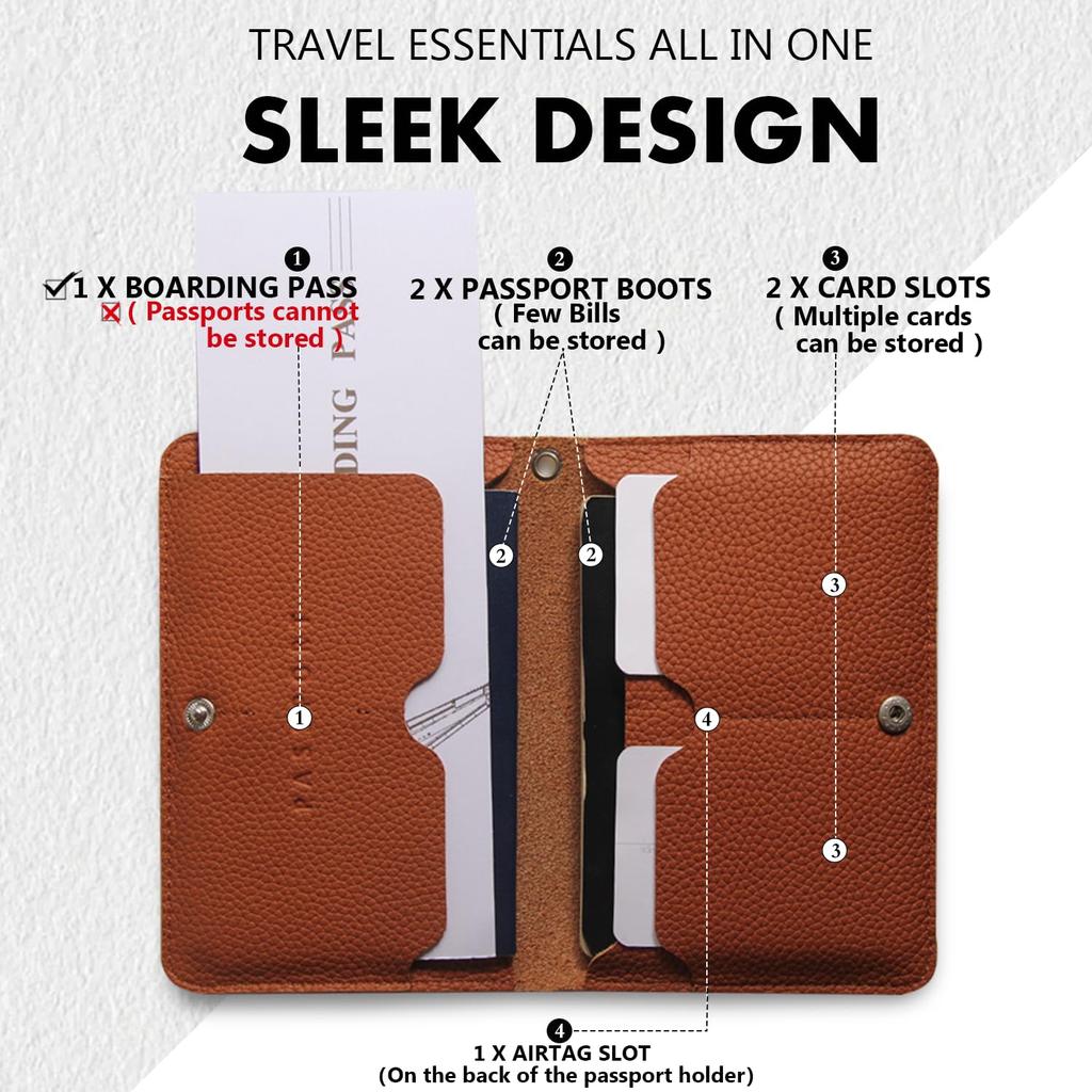 Genuine Leather Passport Wallet for Men and Travel Passport Holder with Airtag Airtag Passport Cover for Two Travel Essentials Festival Gift Lychee