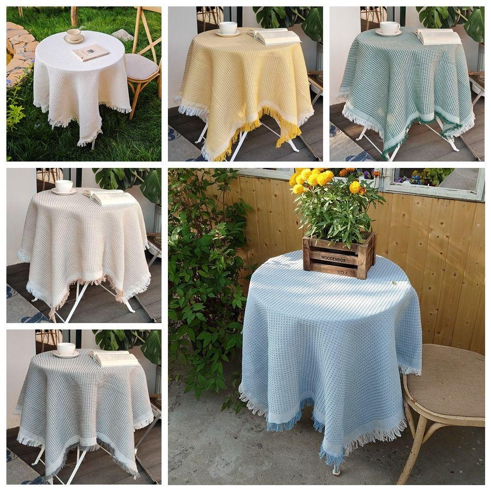 Waffle Texture Garden Table Cloth White Dinner Tea Table Covers Round Table Tablecloth  Dessert