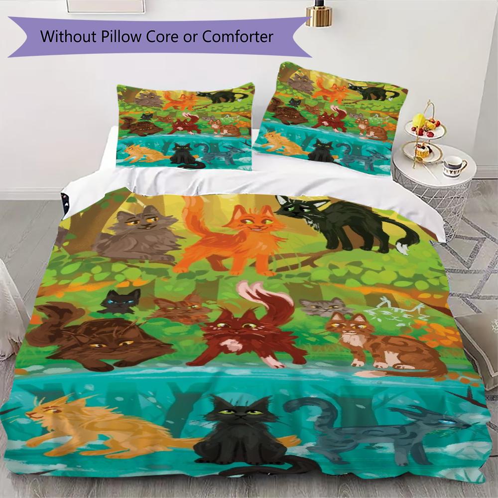 Kattenkrijger Patroon Beddengoed, Dekbedset Dekbedovertrek Kussensloop Huis Verjaardagscadeau(1 dekbedovertrek + 2 kussenslopen, zonder binnenkussen)_lx
