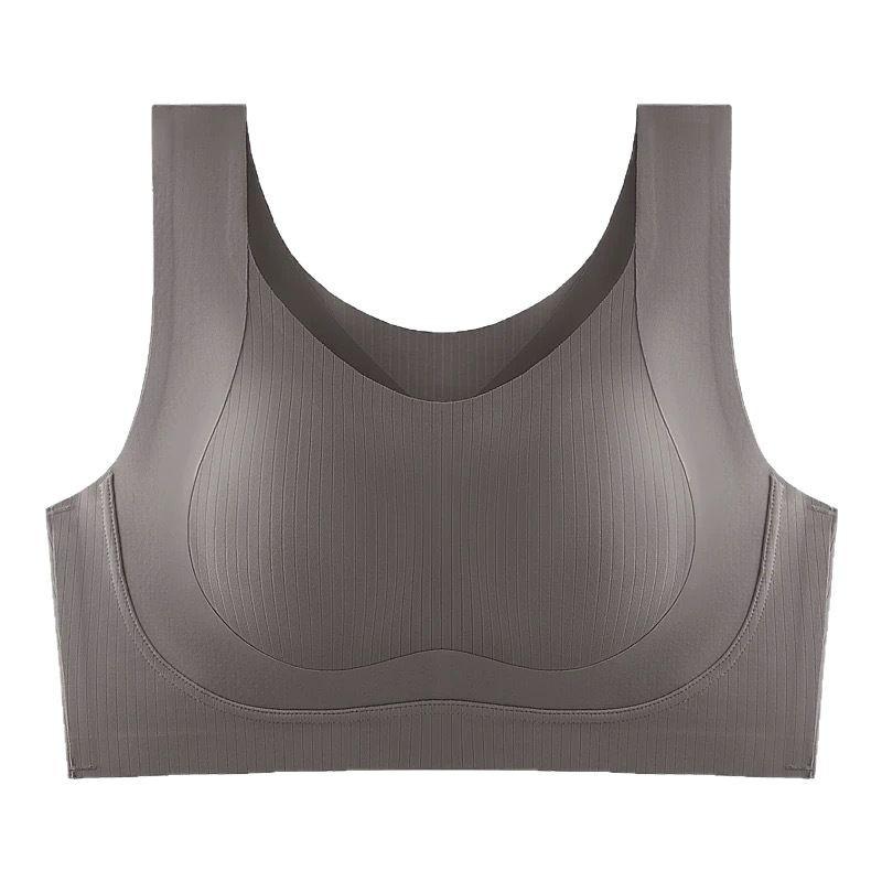 Grey Ribbed Seamless Wireless Bra with Wide Straps M серый