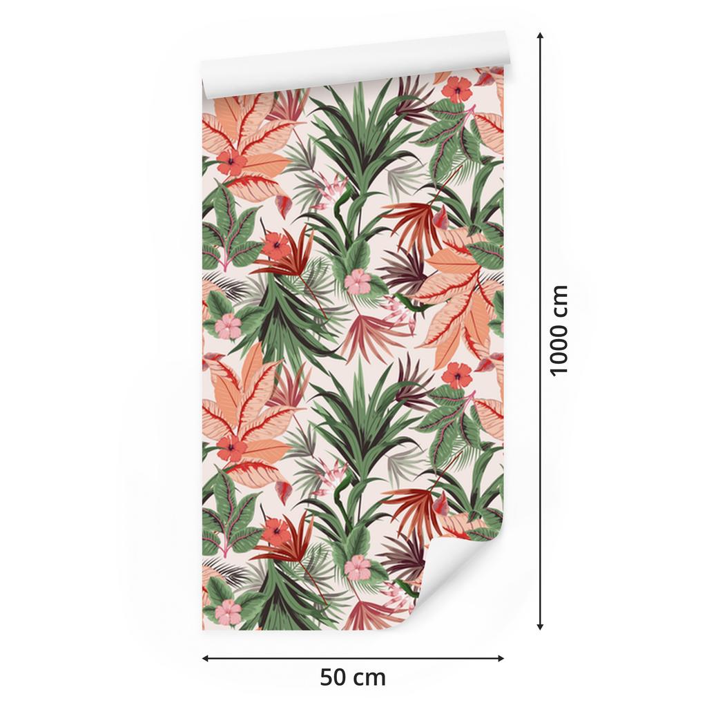 Exotic Tropical Leaves Flowers Wallpaper for Living Room and Bedroom 50x1000