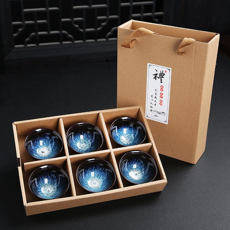 Ceramic Blue and Douli Set White Porcelain Hand-painted Household Kung Fu Tasting Bowl Tea Cup Kiln Ch