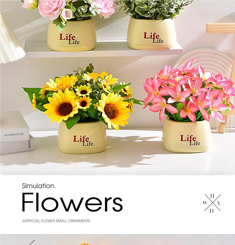 Sunflower Artificial Flower Arrangement - Small Bonsai Plastic Bouquet for Living Room or Dining Table Decor