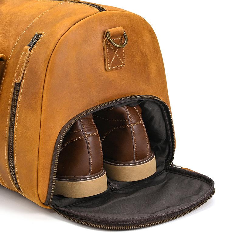 Retro Crazy Horse Leather Travel Bag Men'S Leather Handbag Casual Fitness Bag With Shoes Cowhide Luggage