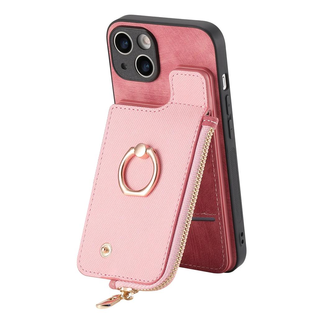 Vertical Cards Slot Ring Holder Zipper Wallet Case For iPhone 15 Pro Max 14 Plus 13 12 11 XS X XR 7 8 SE 2022 Bag Pocket Cover
