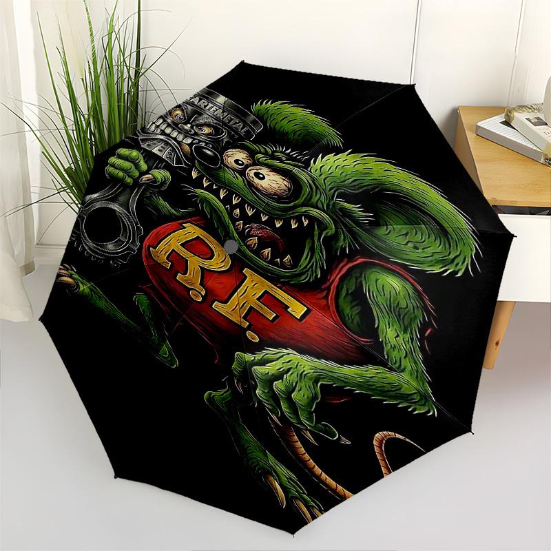 1pc Rat Fink Automatic Open/Close Umbrella with 8 Rib Windproof Canopy,Compact & Portable Travel Umbrella,10253