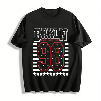 New York City No.98 Print Vintage Casual Unisex Crew Neck T-Shirt Pure Cotton T-shirt